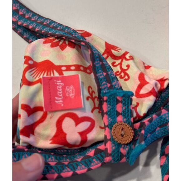 Maaji Size Small Triangle Bikini Top Colorful Floral Print Swim Artsy Tie Back - Picture 3 of 9